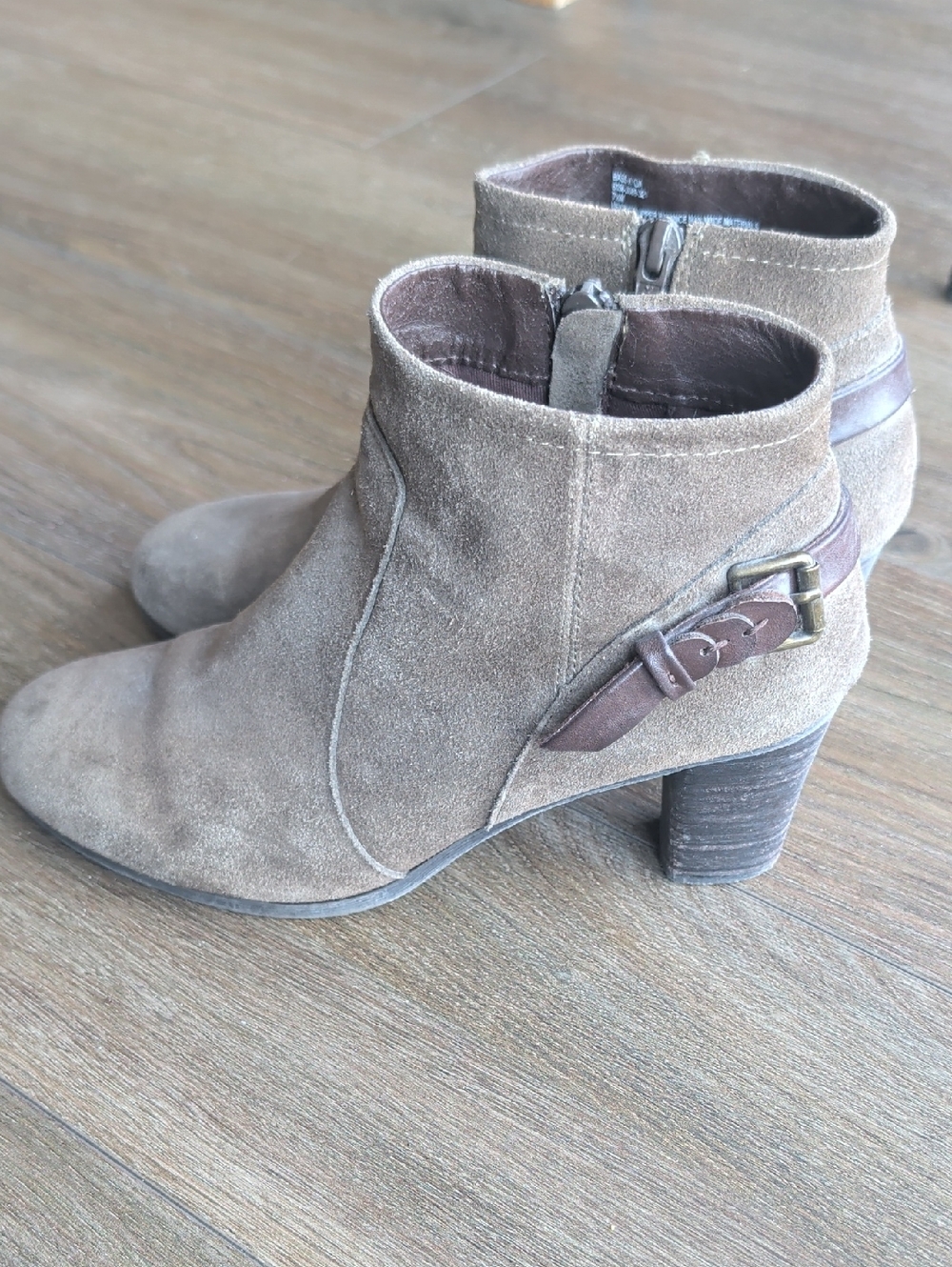 G.H. Bass Olive Suede Ankle Booties with Buckle Accent - Brown